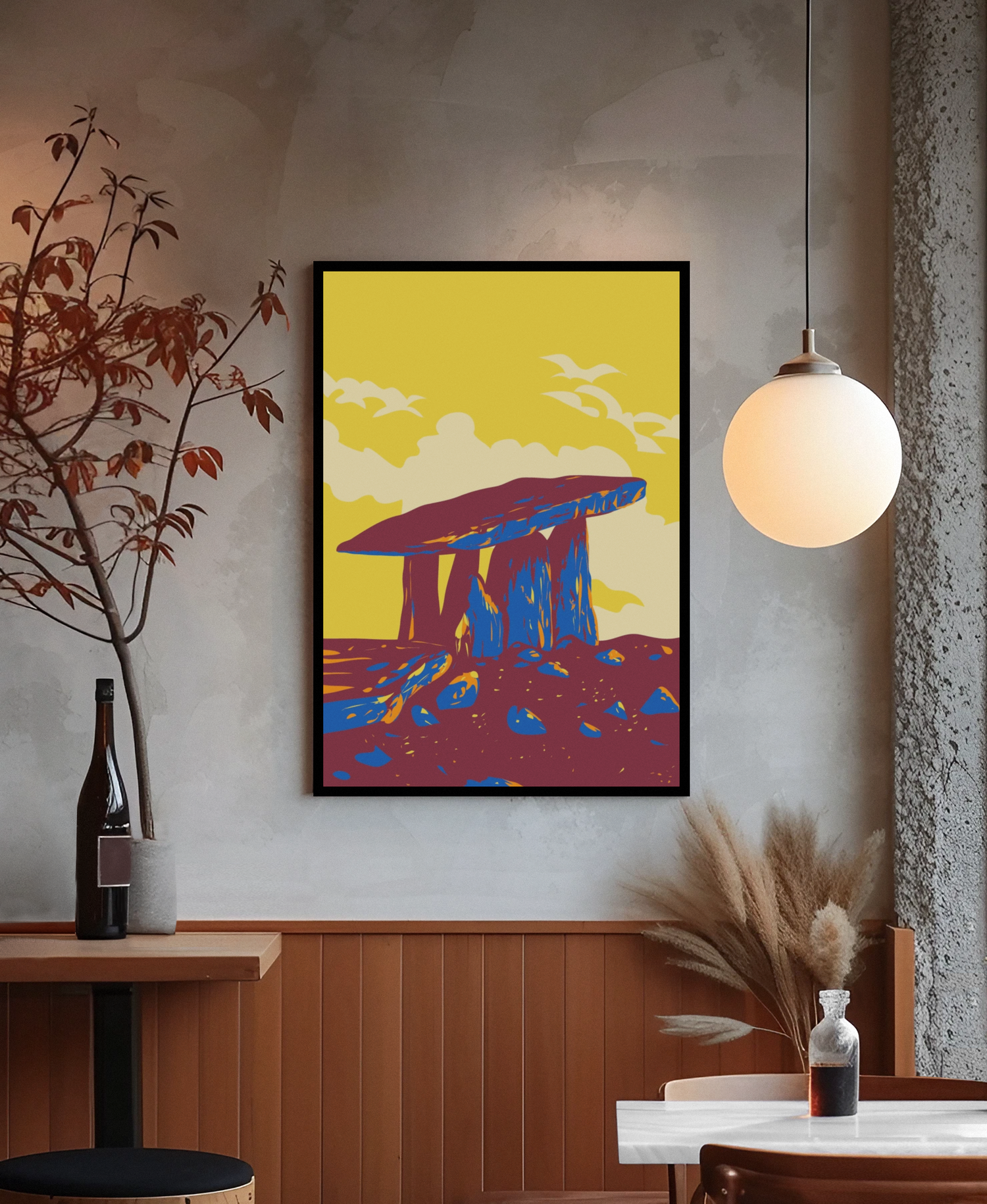 the-burren-irish-art-print-of-a-vertical-art-print-placed-in-a-modern-restaurant.county-clare-ireland